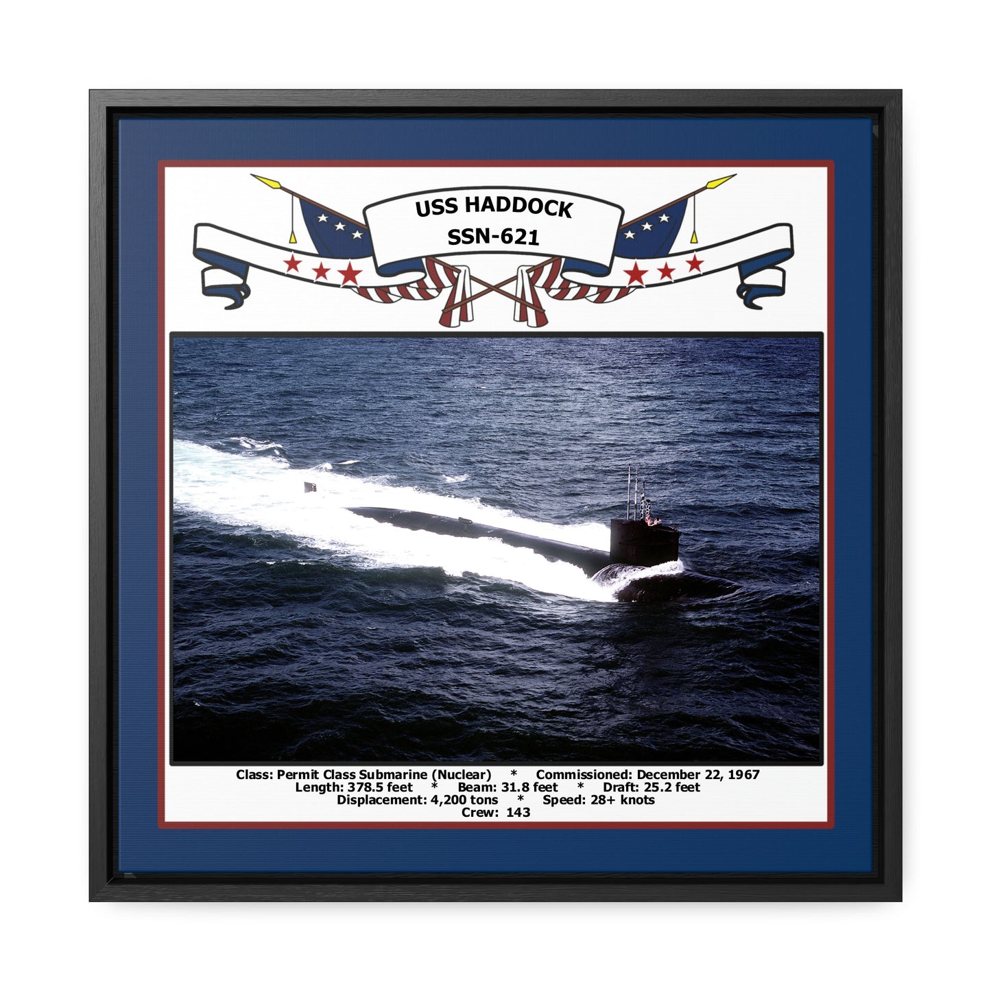 USS Haddock SSN-621 Navy Floating Frame Photo Front View