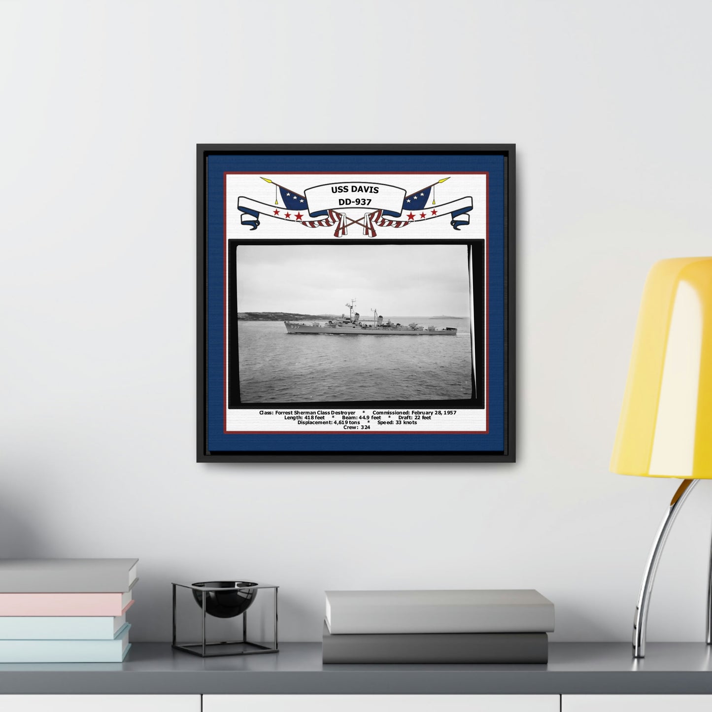USS Davis DD-937 Navy Floating Frame Photo Desk View