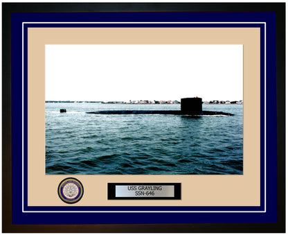 USS Grayling SSN-646 Framed Navy Ship Photo Blue