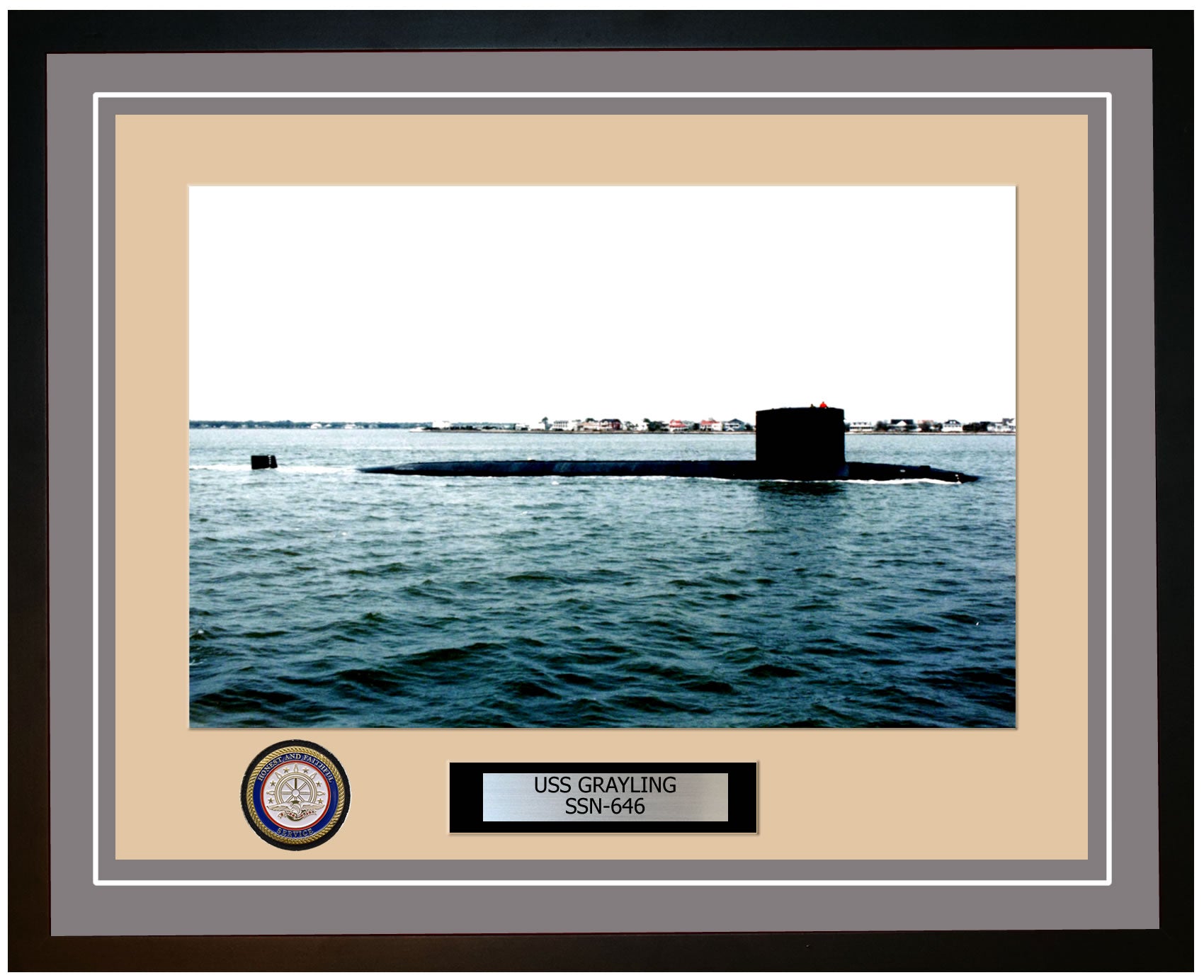 USS Grayling SSN-646 Framed Navy Ship Photo Grey