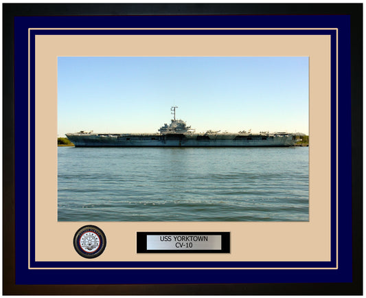 USS YORKTOWN CV-10 Framed Navy Ship Photo Blue