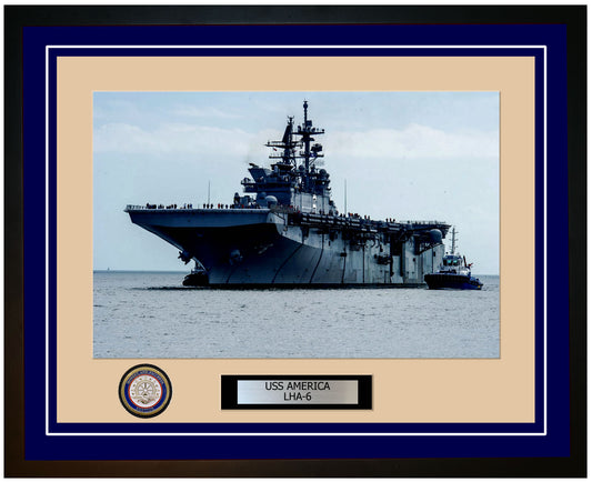 USS America LHA-6 Framed Navy Ship Photo Blue