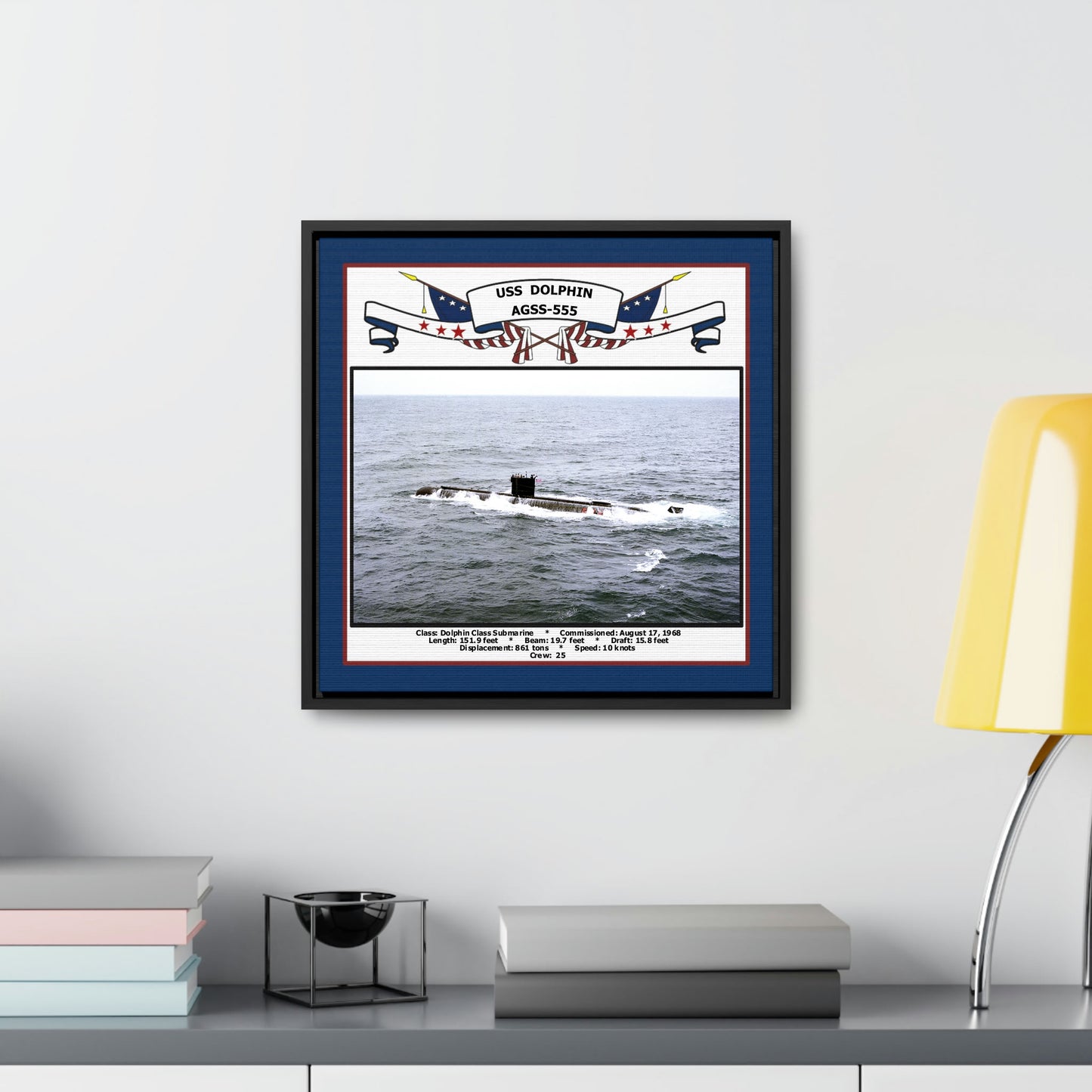 USS Dolphin AGSS-555 Navy Floating Frame Photo Desk View