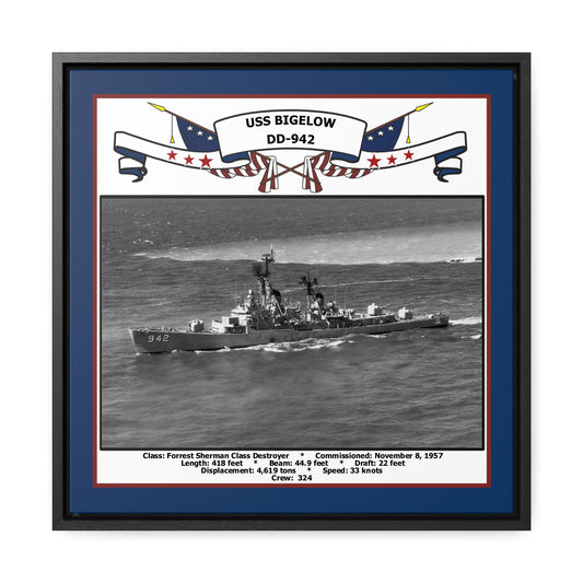 USS Bigelow DD-942 Navy Floating Frame Photo Front View