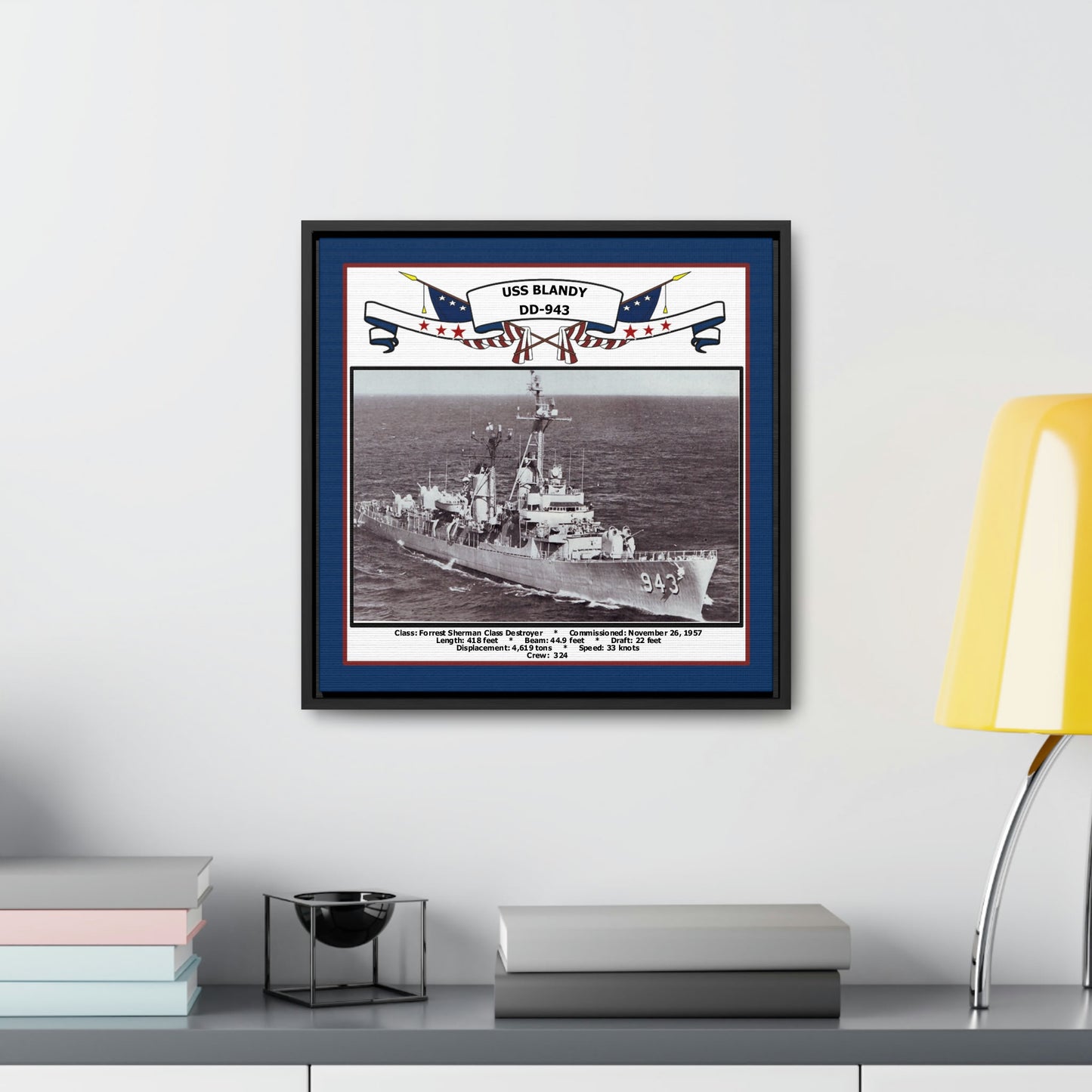 USS Blandy DD-943 Navy Floating Frame Photo Desk View