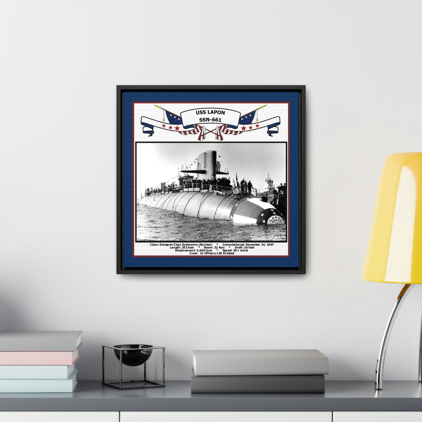 USS Lapon SSN-661 Navy Floating Frame Photo Desk View