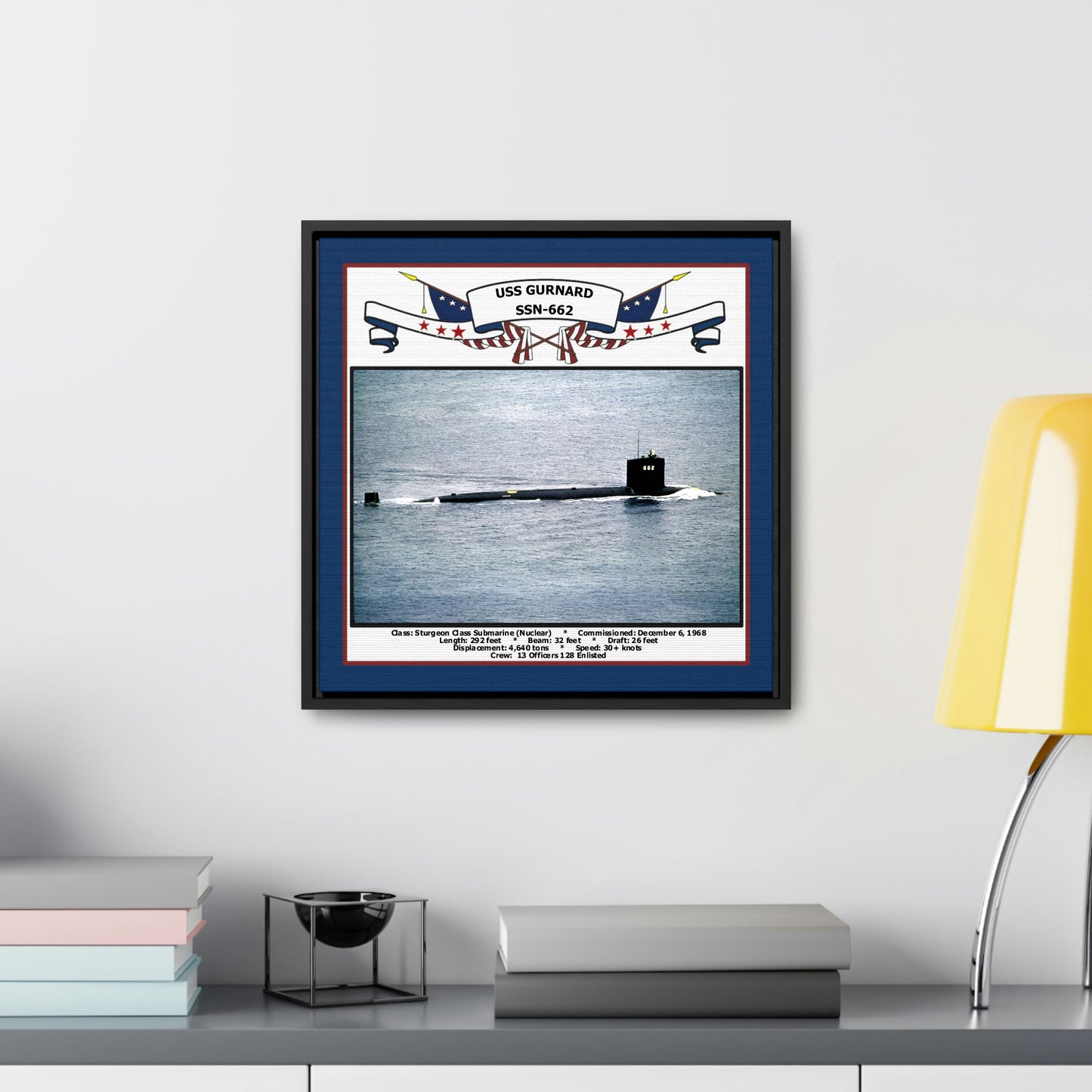 USS Gurnard SSN-662 Navy Floating Frame Photo Desk View