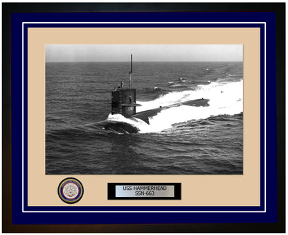 USS Hammerhead SSN-663 Framed Navy Ship Photo Blue