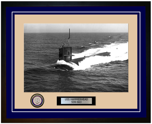 USS Hammerhead SSN-663 Framed Navy Ship Photo Blue