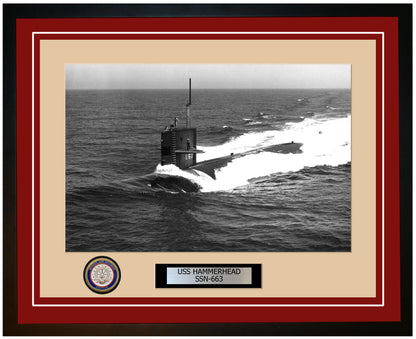 USS Hammerhead SSN-663 Framed Navy Ship Photo Burgundy