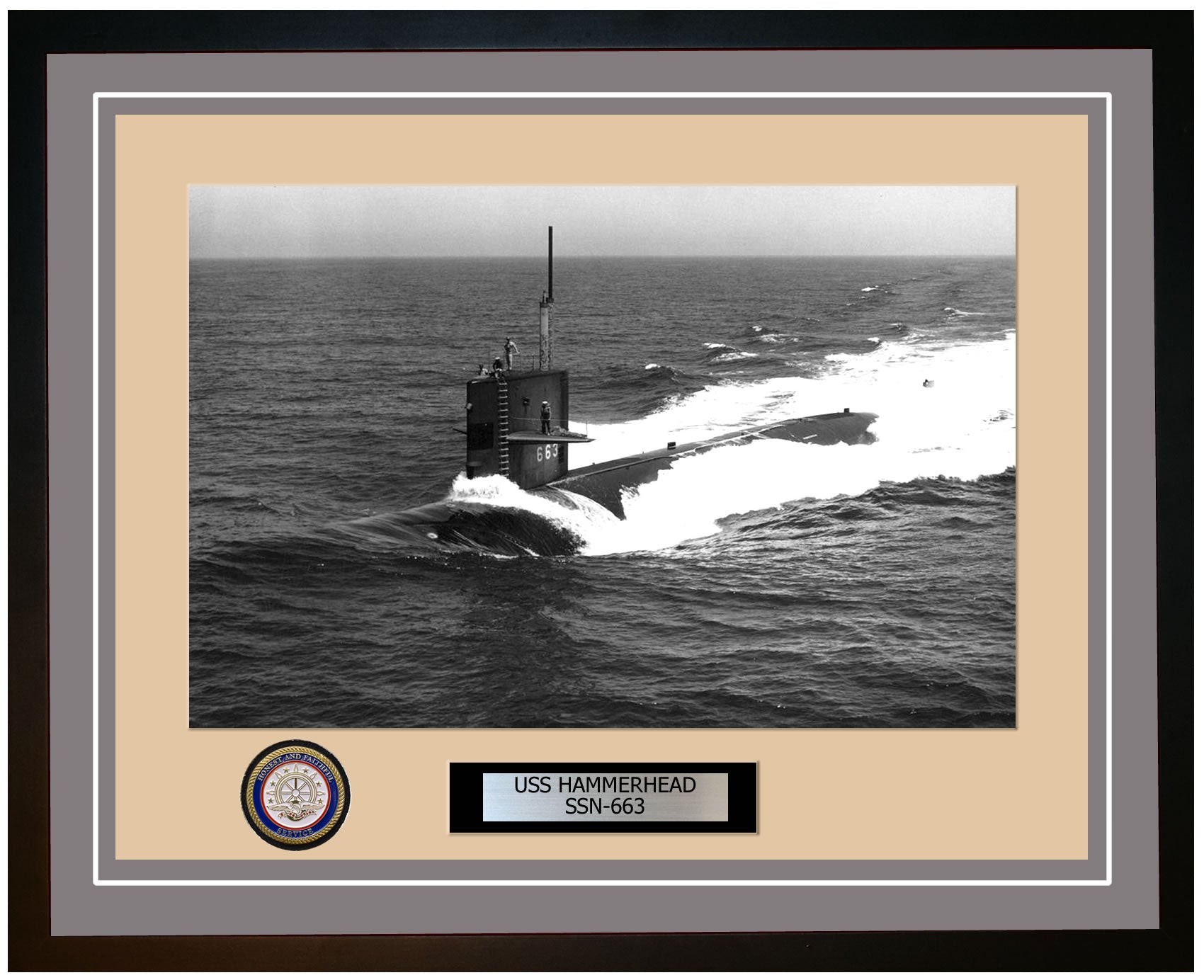 USS Hammerhead SSN-663 Framed Navy Ship Photo Grey