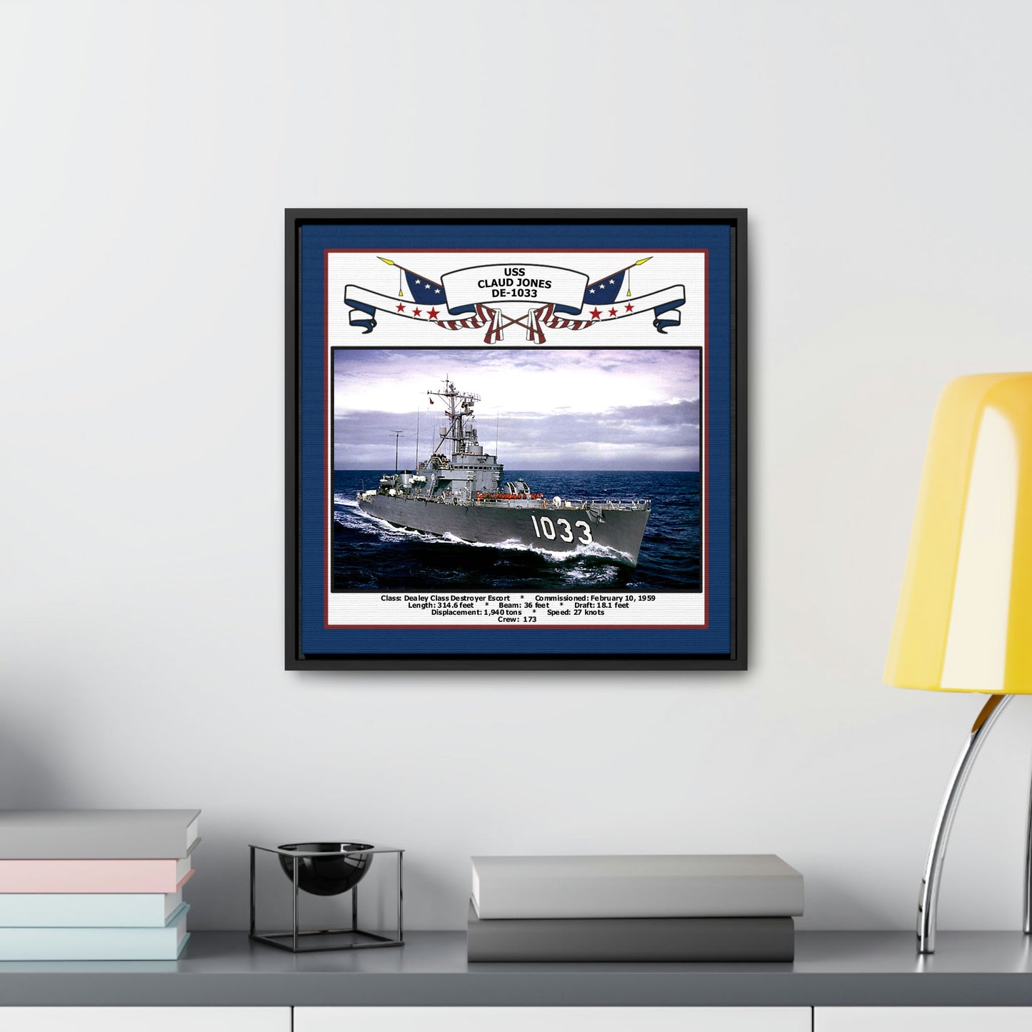 USS Claud Jones DE-1033 Navy Floating Frame Photo Desk View