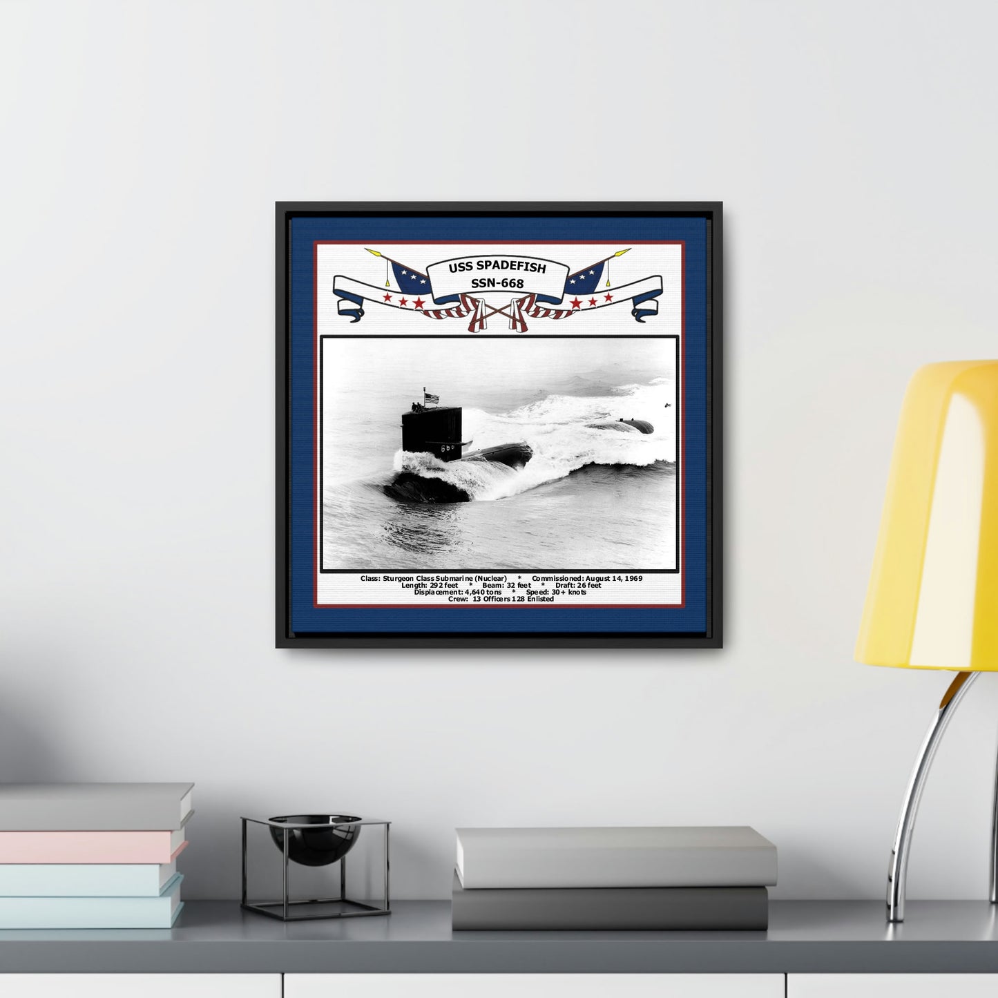 USS Spadefish SSN-668 Navy Floating Frame Photo Desk View