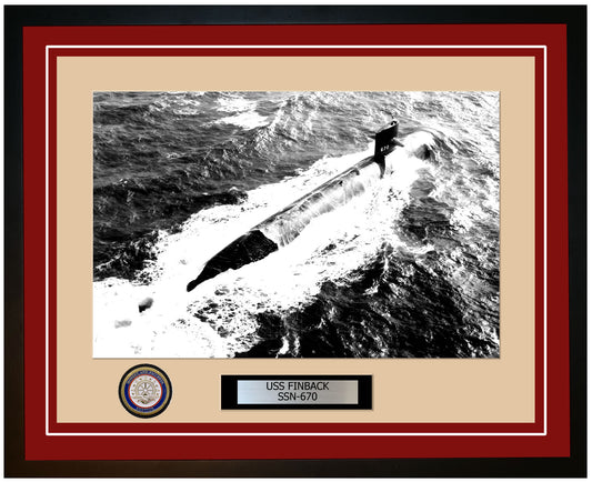 USS Finback SSN-670 Framed Navy Ship Photo Burgundy