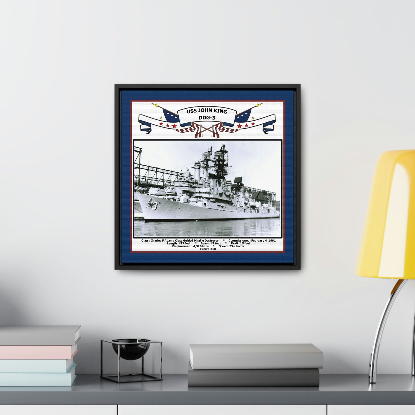 USS John King DDG-3 Navy Floating Frame Photo Desk View