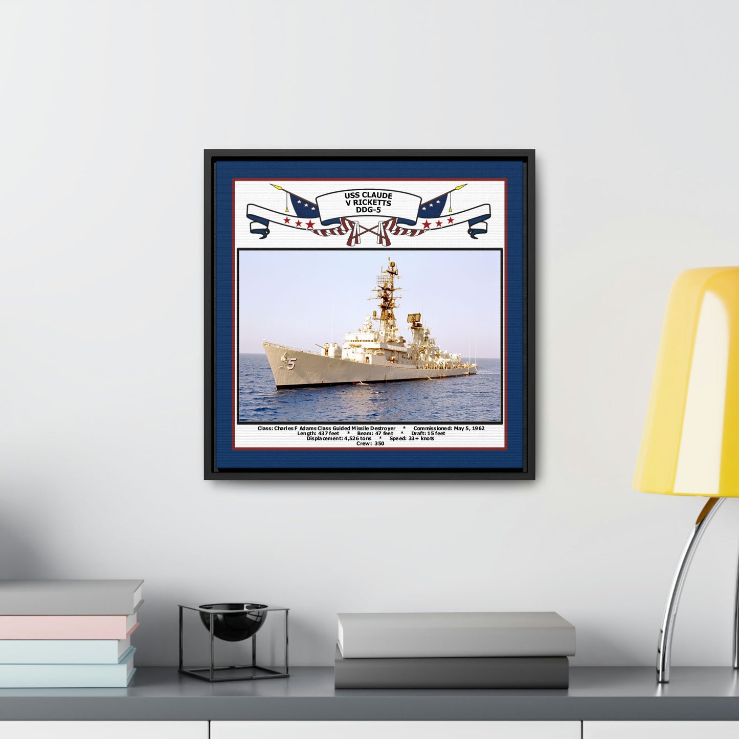 USS Biddle DDG-5 Navy Floating Frame Photo Desk View