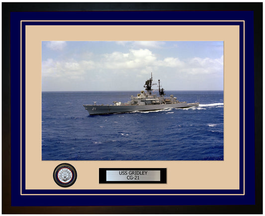 USS GRIDLEY CG-21 Framed Navy Ship Photo Blue