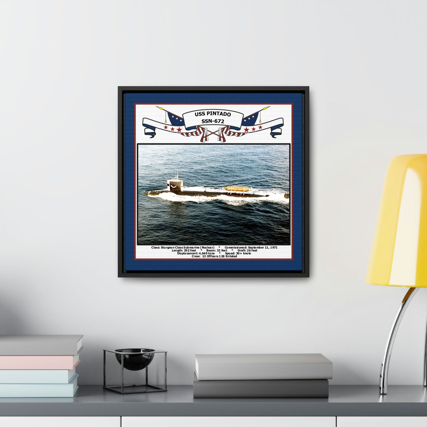 USS Pintado SSN-672 Navy Floating Frame Photo Desk View