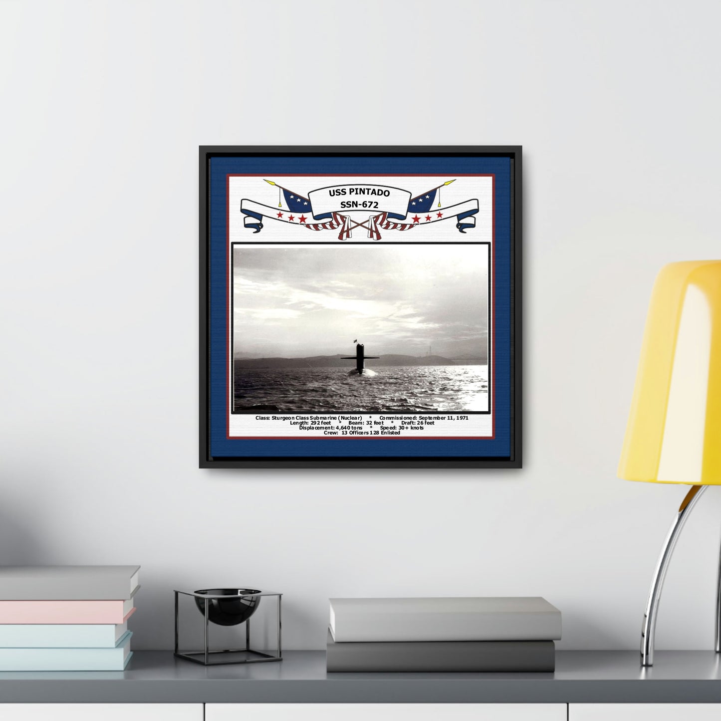 USS Pintado SSN-672 Navy Floating Frame Photo Desk View