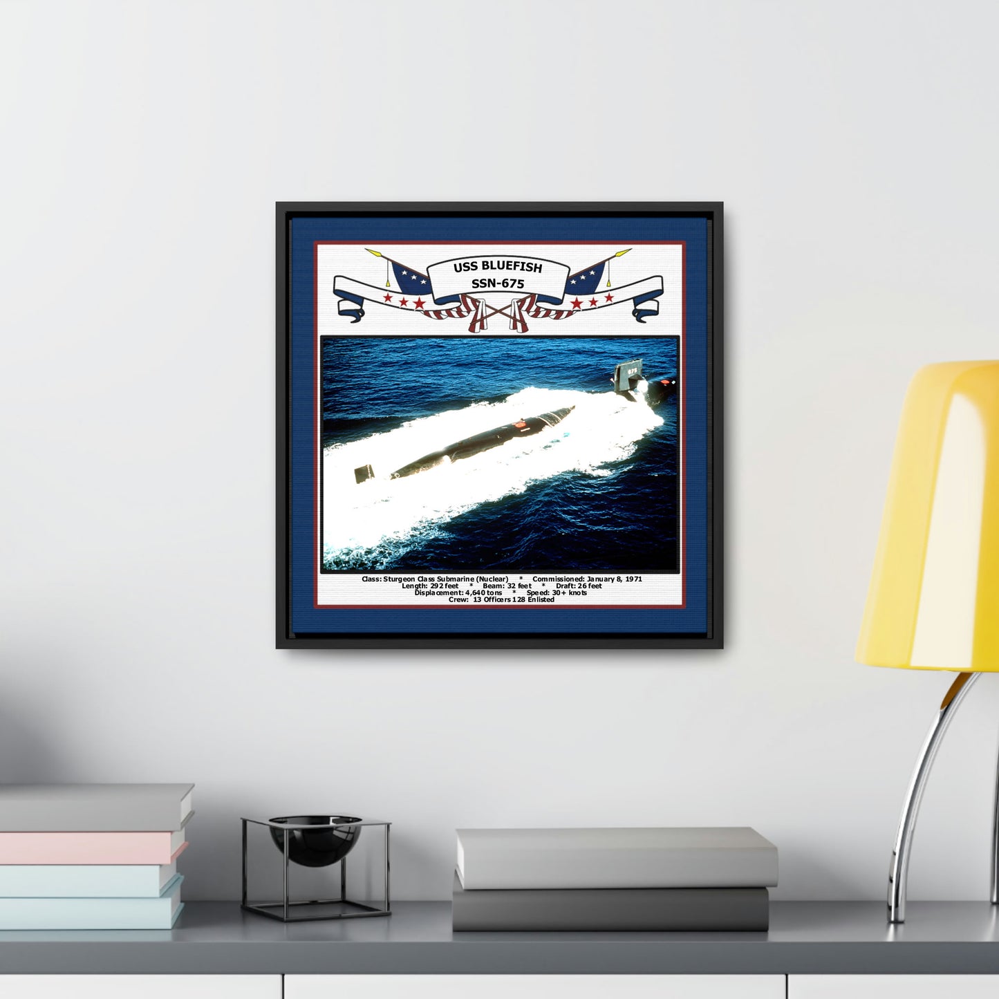 USS Bluefish SSN-675 Navy Floating Frame Photo Desk View