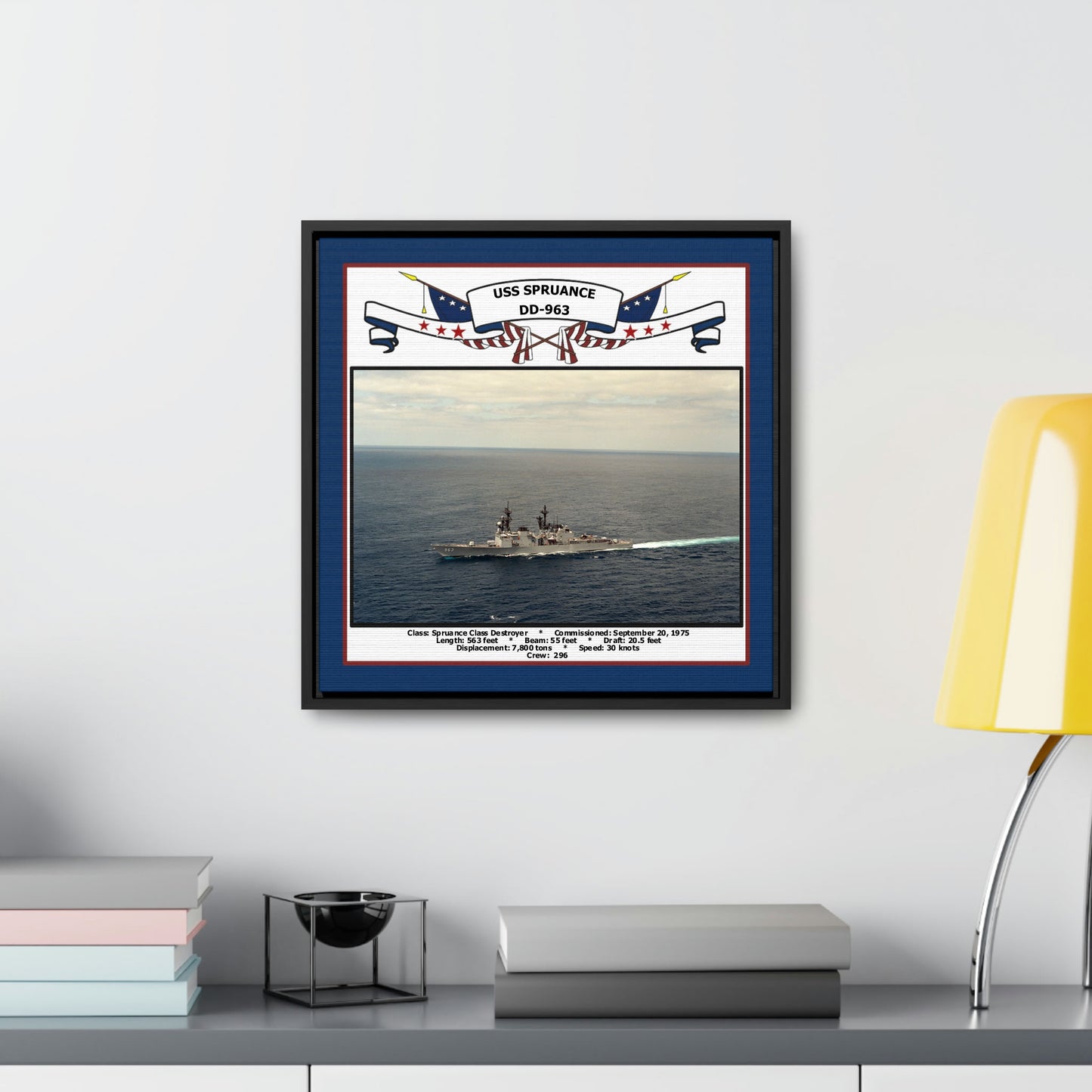 USS Spruance DD-963 Navy Floating Frame Photo Desk View