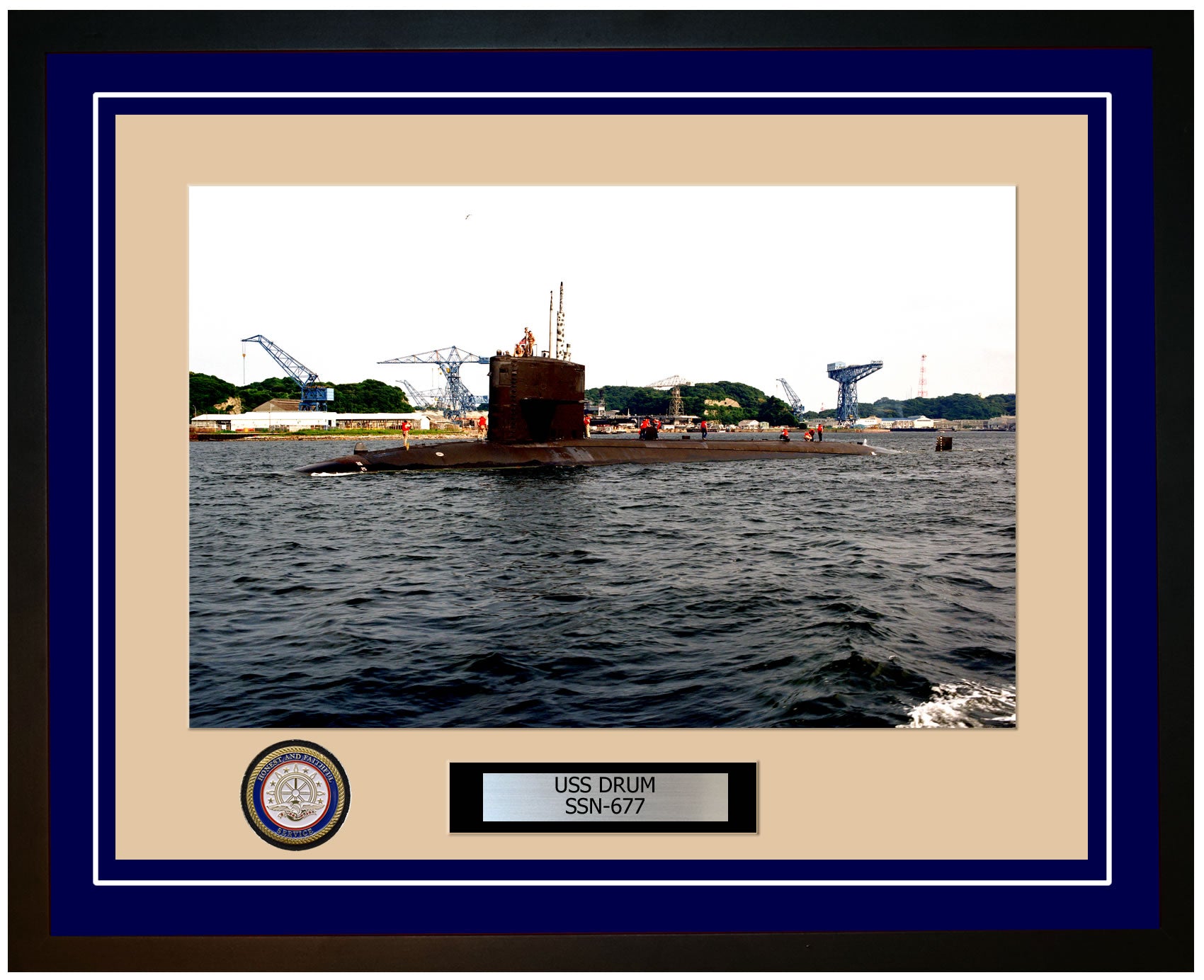 USS Drum SSN-677 Framed Navy Ship Photo Blue