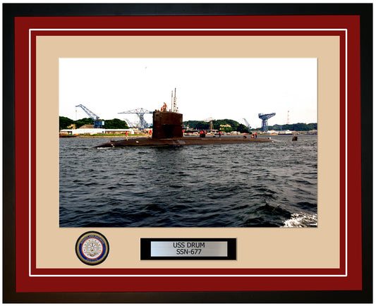 USS Drum SSN-677 Framed Navy Ship Photo Burgundy
