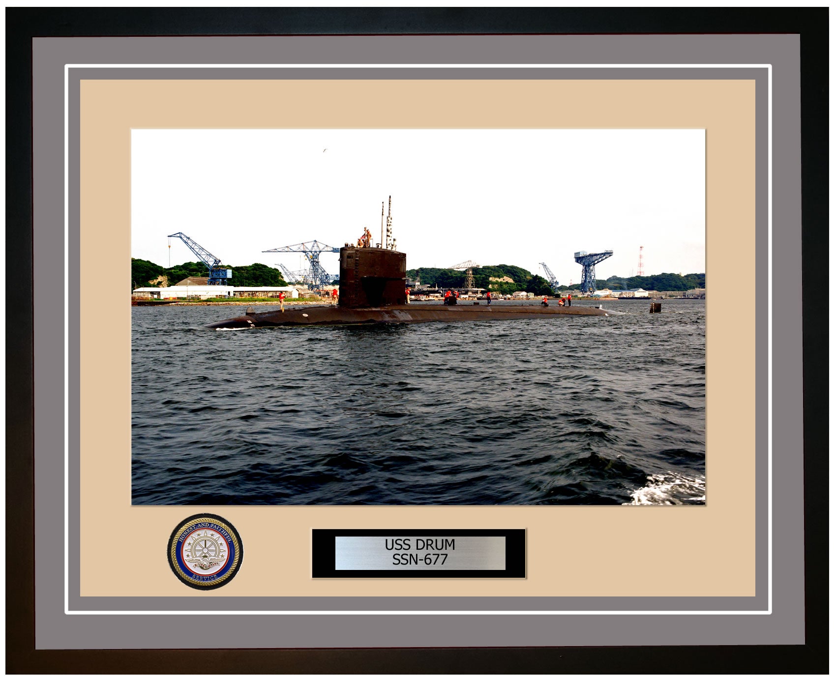 USS Drum SSN-677 Framed Navy Ship Photo Grey