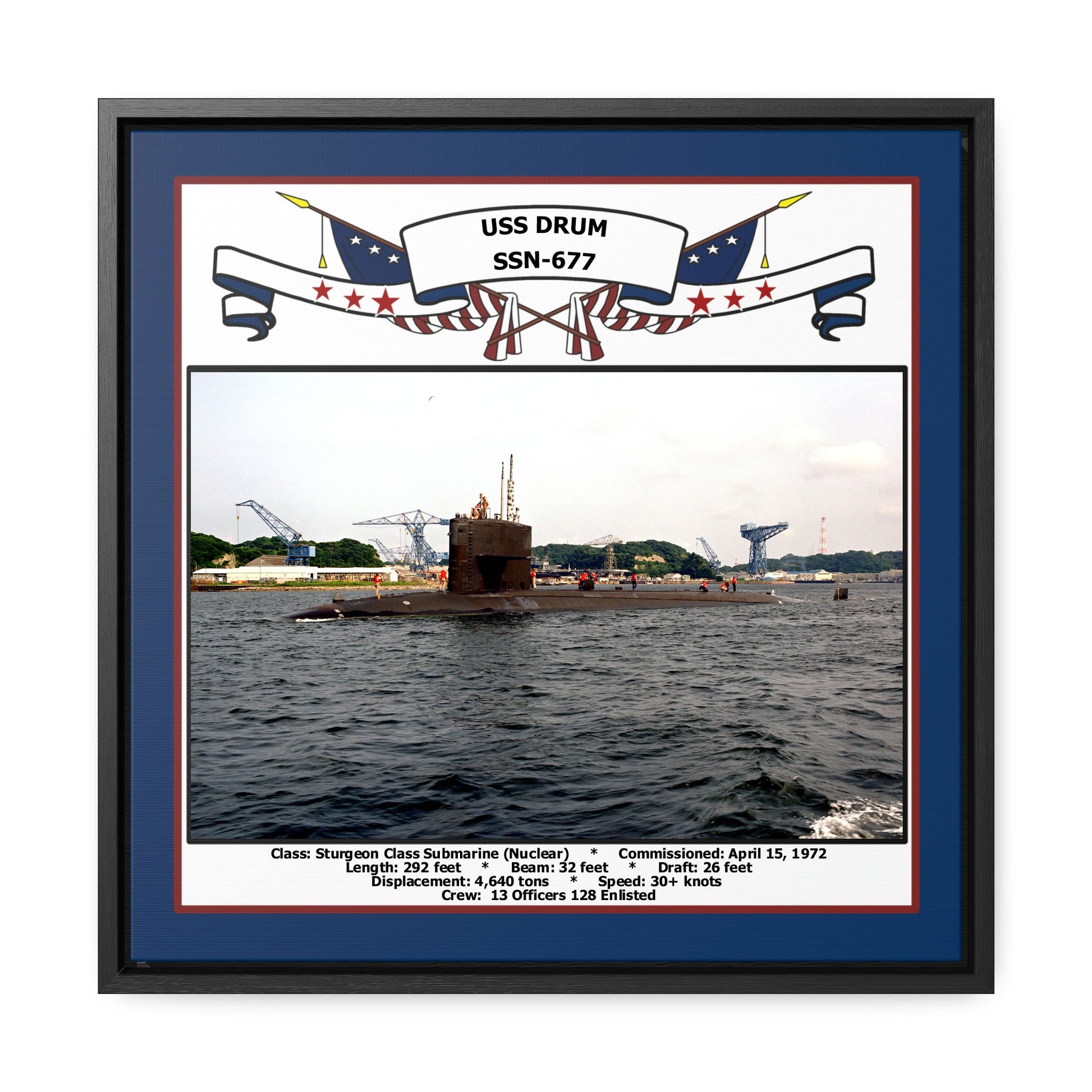 USS Drum SSN-677 Navy Floating Frame Photo Front View