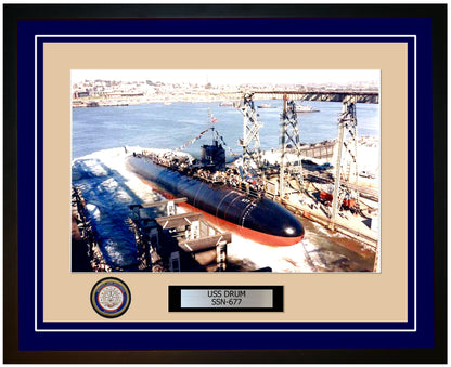 USS Drum SSN-677 Framed Navy Ship Photo Blue