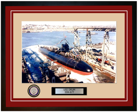 USS Drum SSN-677 Framed Navy Ship Photo Burgundy
