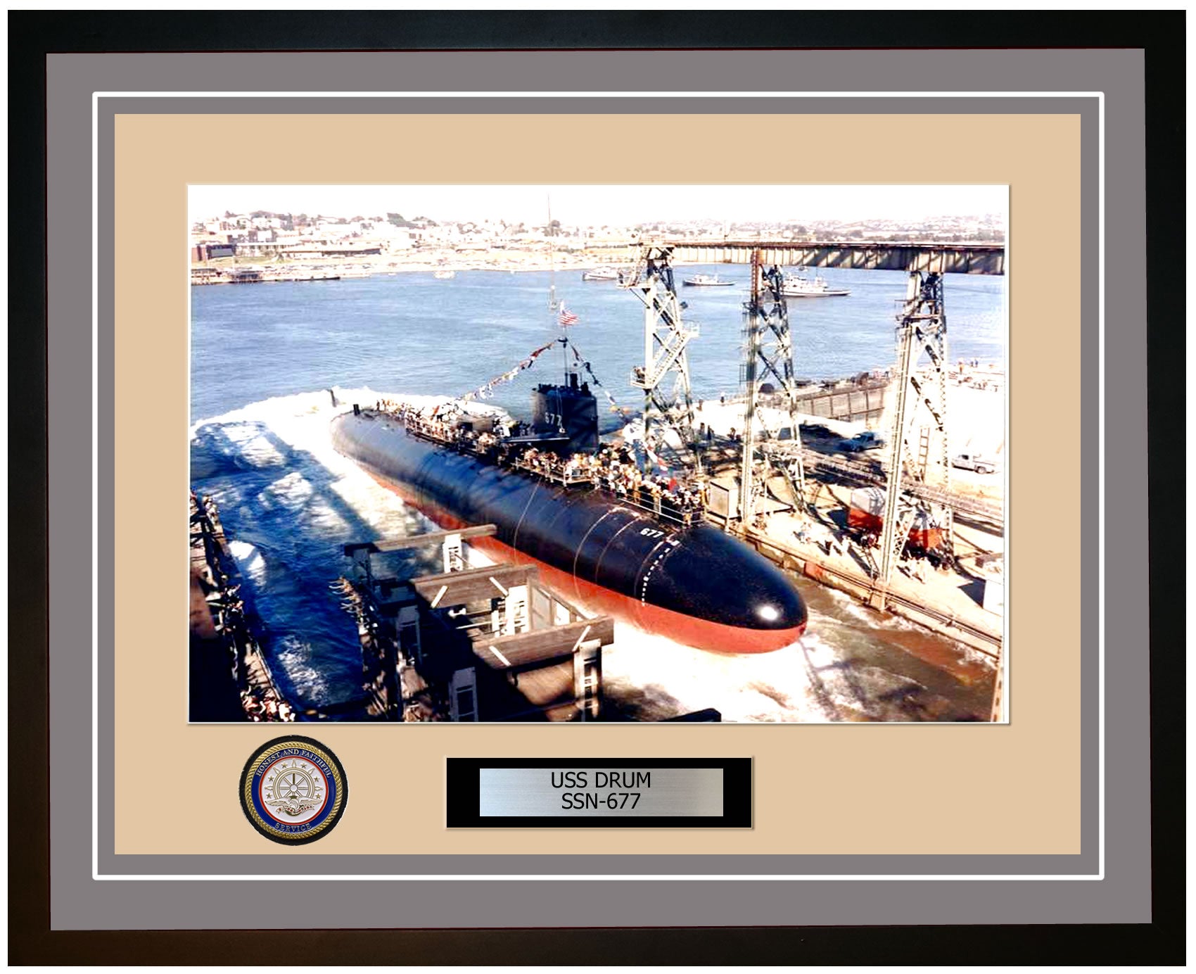 USS Drum SSN-677 Framed Navy Ship Photo Grey