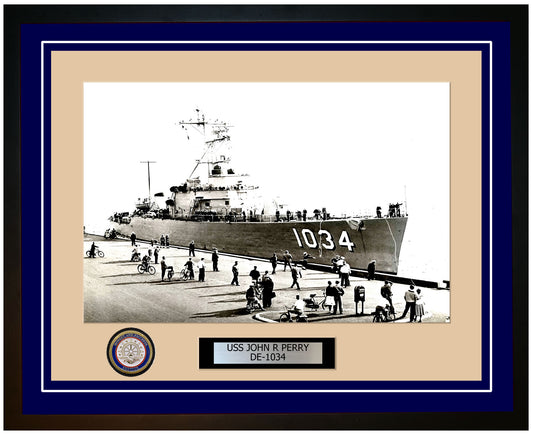 USS John R Perry DE-1034 Framed Navy Ship Photo Blue