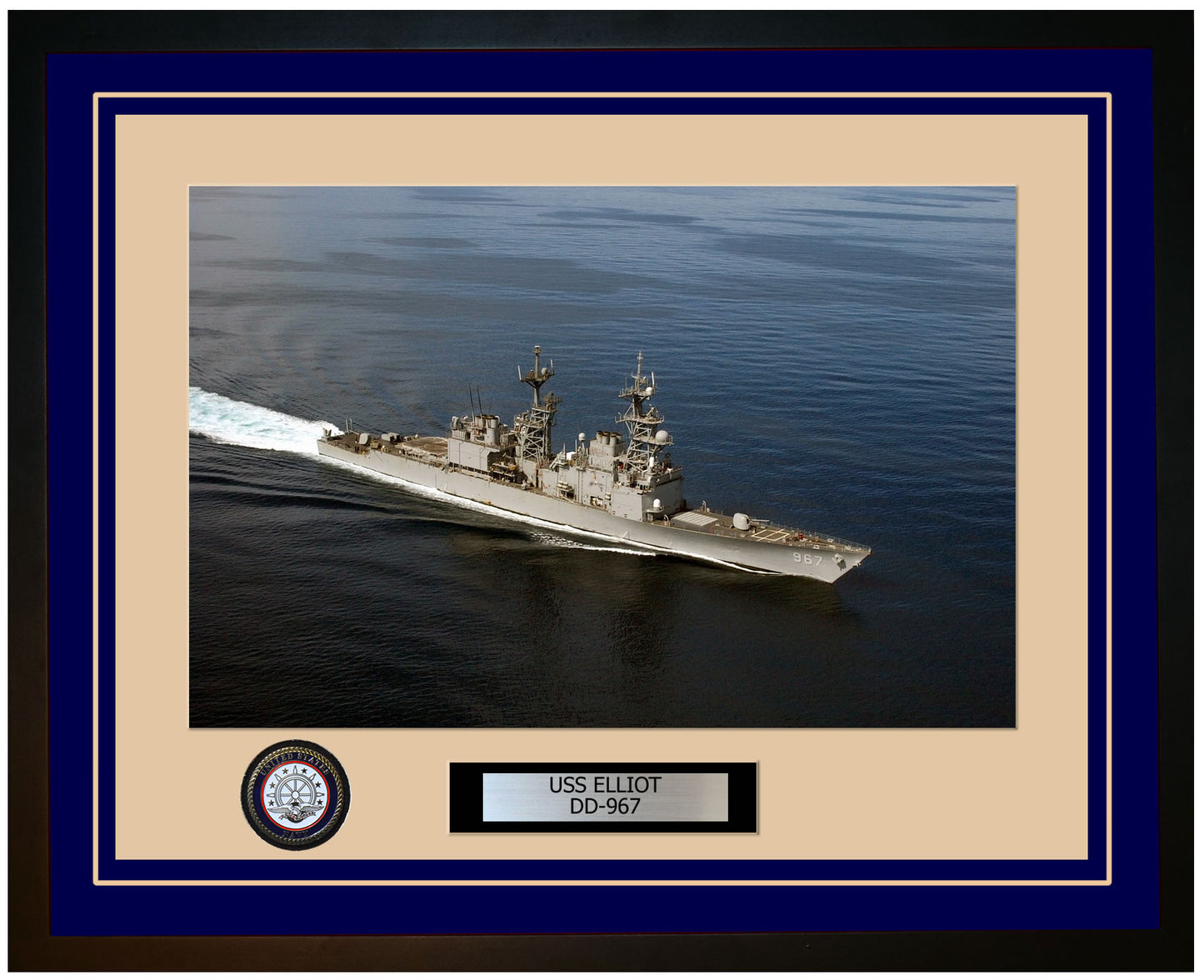 USS ELLIOT DD-967 Framed Navy Ship Photo Blue