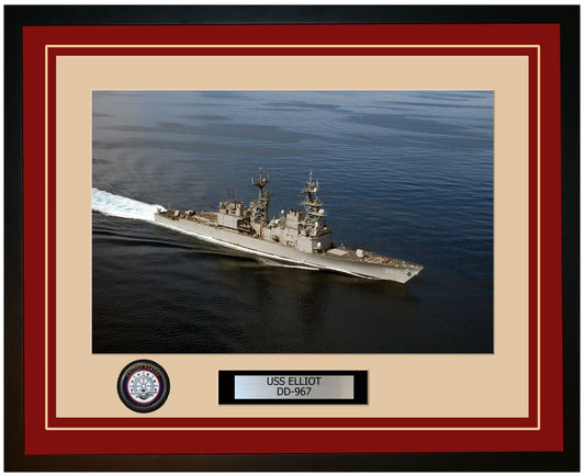 USS ELLIOT DD-967 Framed Navy Ship Photo Burgundy