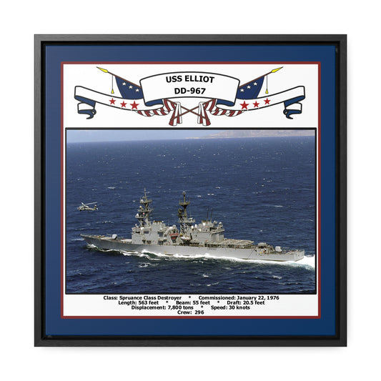 USS Elliot DD-967 Navy Floating Frame Photo Front View