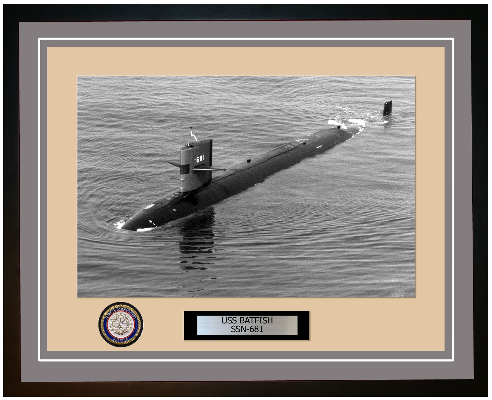 USS Batfish SSN-681 Framed Navy Ship Photo Grey