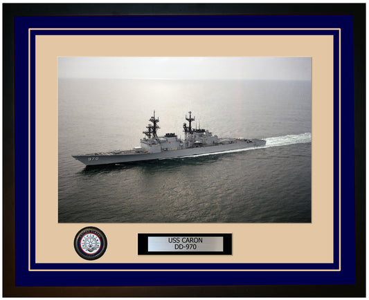 USS CARON DD-970 Framed Navy Ship Photo Blue