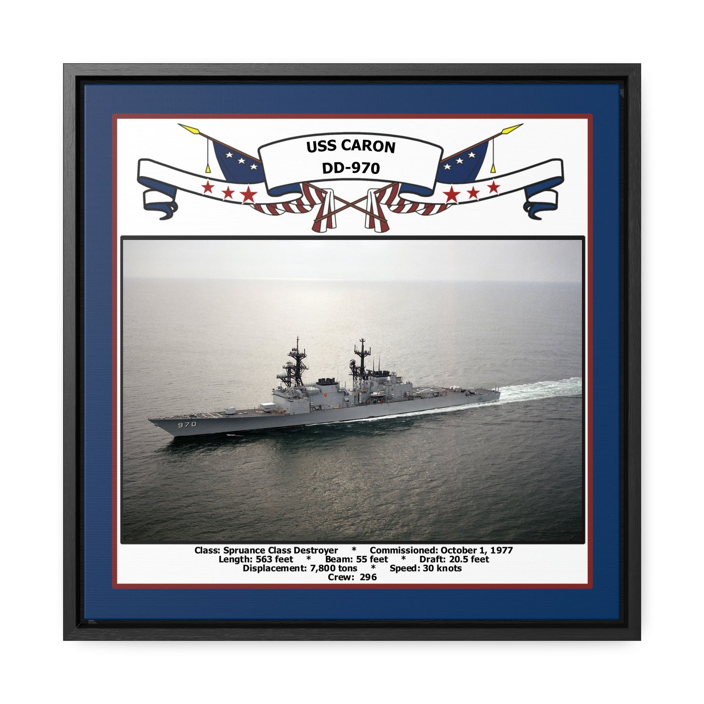 USS Caron DD-970 Navy Floating Frame Photo Front View