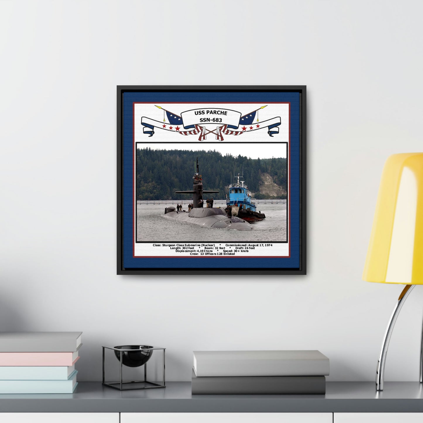 USS Parche SSN-683 Navy Floating Frame Photo Desk View