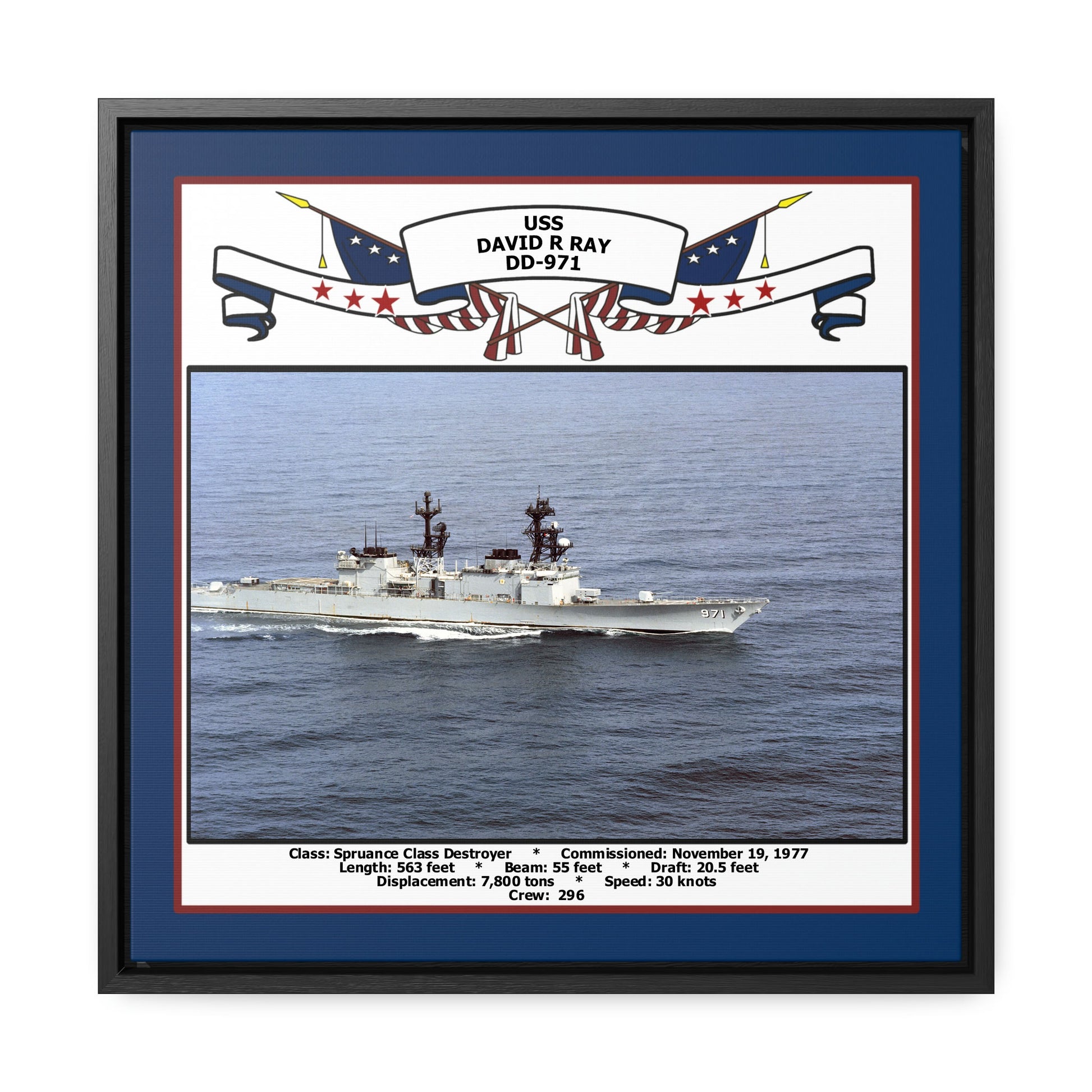 USS David R Ray DD-971 Navy Floating Frame Photo Front View