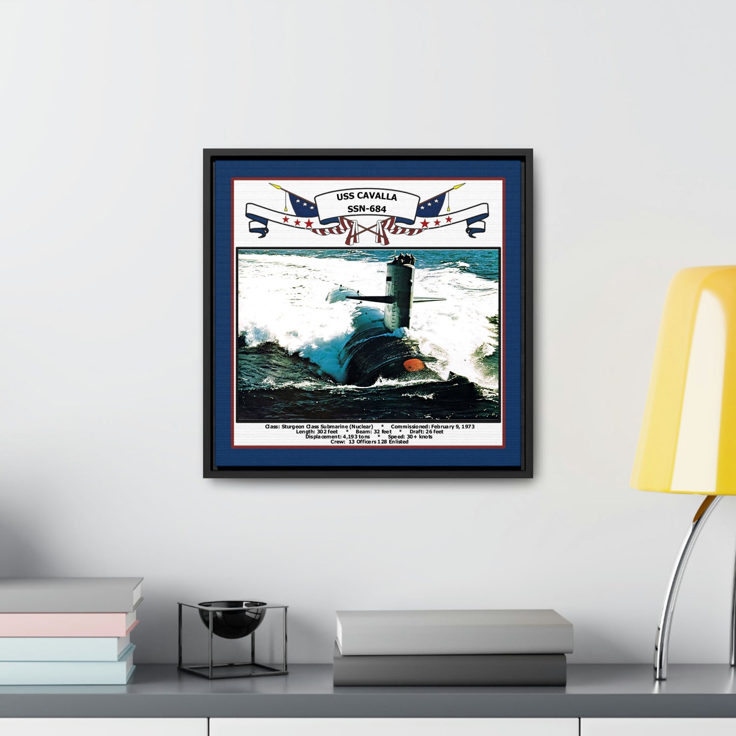 USS Cavalla SSN-684 Navy Floating Frame Photo Desk View
