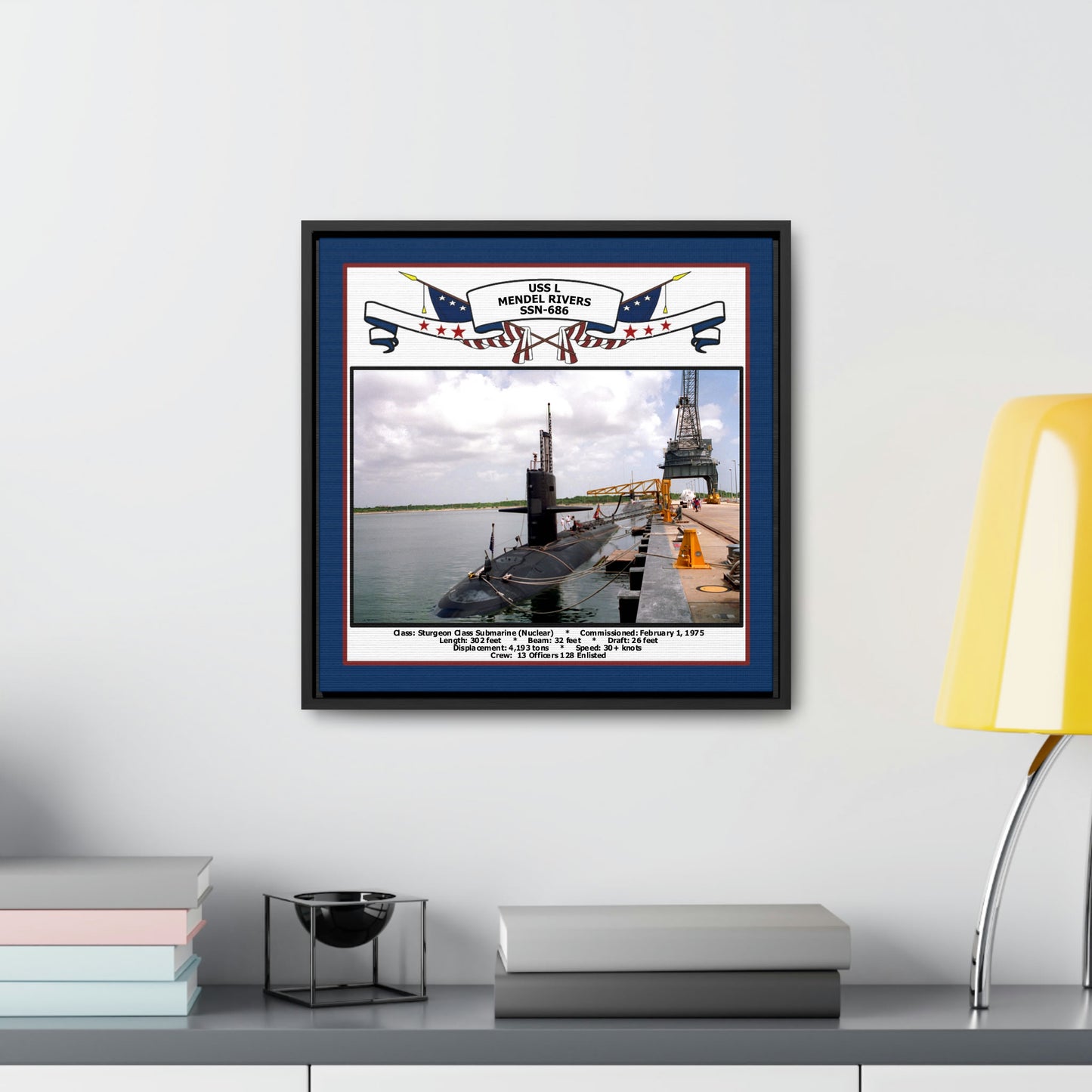 USS L Mendel Rivers SSN-686 Navy Floating Frame Photo Desk View