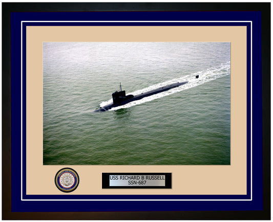 USS Richard B Russell SSN-687 Framed Navy Ship Photo Blue