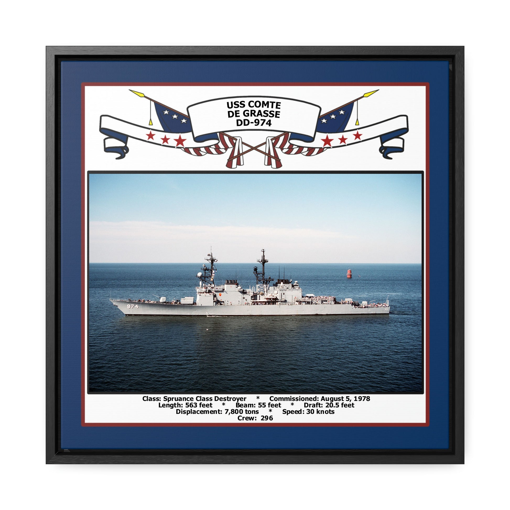 USS Comte De Grasse DD-974 Navy Floating Frame Photo Front View