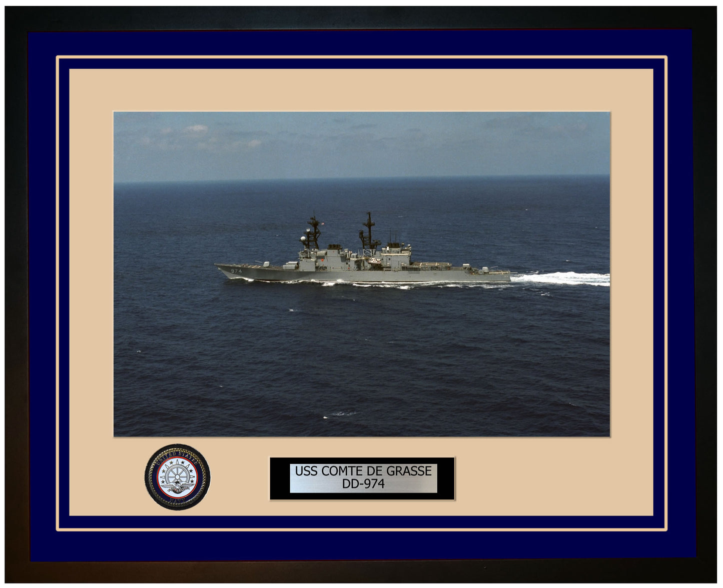 USS COMTE DE GRASSE DD-974 Framed Navy Ship Photo Blue