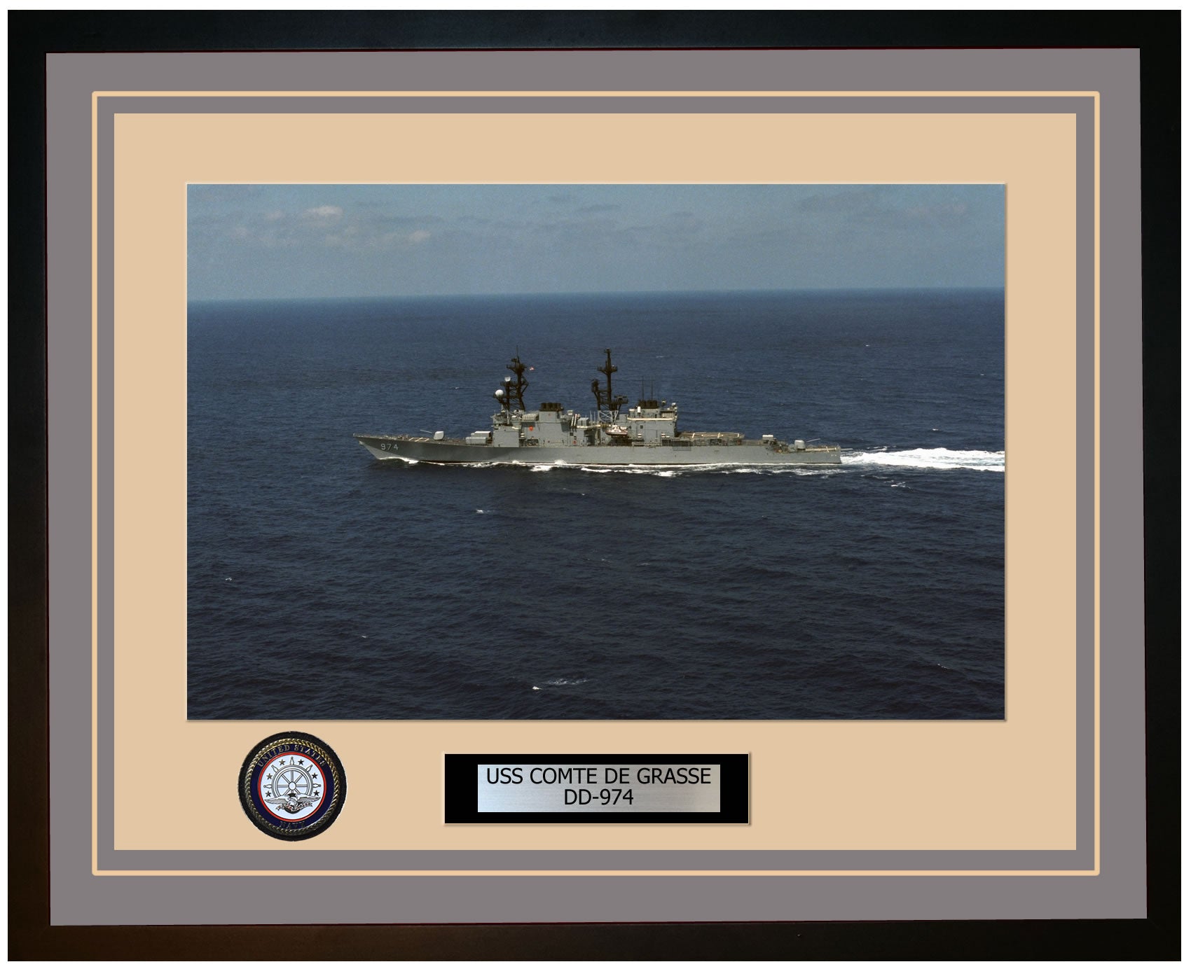 USS COMTE DE GRASSE DD-974 Framed Navy Ship Photo Grey