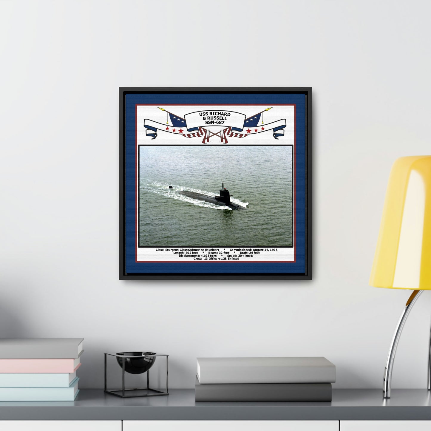 USS Richard B Russell SSN-687 Navy Floating Frame Photo Desk View