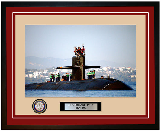 USS Philadelphia SSN-690 Framed Navy Ship Photo Burgundy