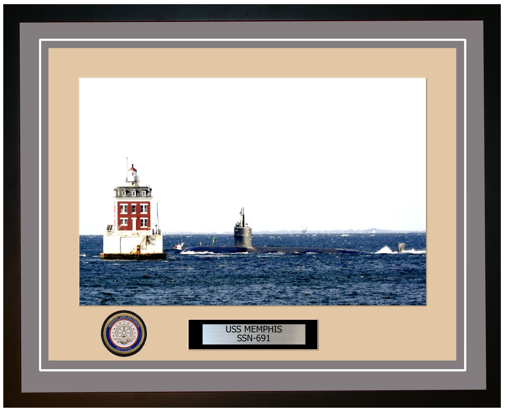 USS Memphis SSN-691 Framed Navy Ship Photo Grey
